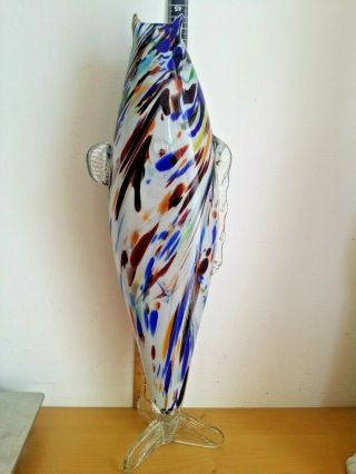 Vintage Retro Murano Art Glass Fish Figurine Multi Colour 45 Cm.  Long