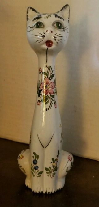 Vintage Figural Cat Made In Italy Flower Print On Porcelain Cat