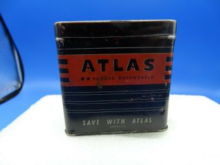 Vintage Advertising Atlas Battery Tin Promotional Coin Bank