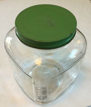 Vintage Anchor Hocking Square Glass Ribbed Hoosier Jar Canister GREEN Metal Lid 2