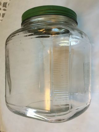 Vintage Anchor Hocking Square Glass Ribbed Hoosier Jar Canister GREEN Metal Lid 5