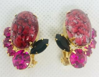 Large Signed Tara Earrings Juliana D&e Art Glass Rhinestones Vintage Jewelry
