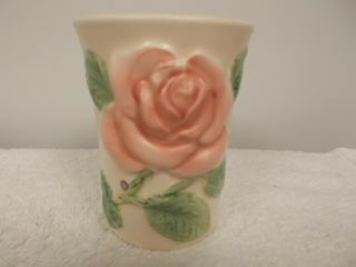 Vintage 1987 Fitz & Floyd Pink Rose Ceramic Bathroom Cup Toothbrush Holder