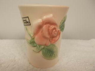Vintage 1987 Fitz & Floyd Pink Rose Ceramic Bathroom Cup Toothbrush Holder 3