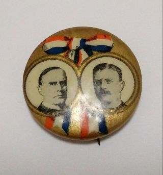 VINTAGE 1900 WILLIAM MCKINLEY - THEODORE ROOSEVELT CAMPAIGN BUTTON PIN - AUTHENTIC 2