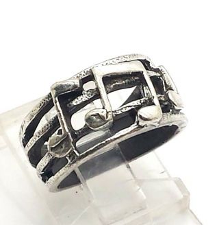 Vintage Music Notes Design Band Fine Sterling Silver 925 Ring 5g Sz5.  5 A3162