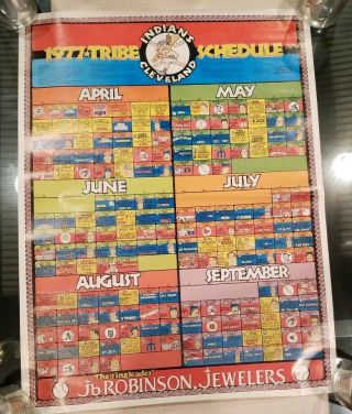 Vintage 1977 Cleveland Indians Home & Away Schedule Poster Size Calendar