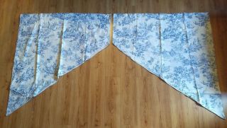 Vintage Country Curtains Lenoxdale Toile Blue White Lined Swag Pair 80 "