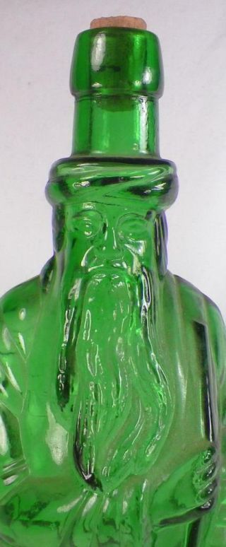 Vintage Moses Poland Water Bottle Green Glass Cork Lip Figural 11.  5in