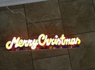 Vtg Htf Neat Merry Christmas Light Up Xmas Plastic Wall Decor Sign 72 Lights
