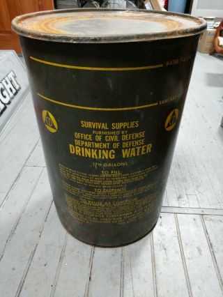 Vintage Cold War Relic Office Of Civil Defense Metal Drinking Water Drum Barrel