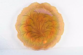 Vintage Iridescent Amber Yellow Glass 10 " Tree Design Plate