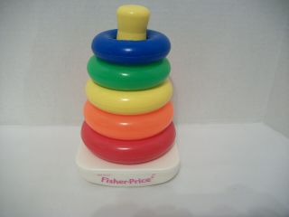 Vintage Fisher Price Rock A Stack 5 Color Ring Developmental Toy Made In U.  S.  A.