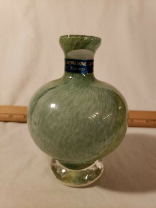 Vintage Lavorazione T.  Murano,  Italy,  Glass Green Cased Glass Bud Vase W Label