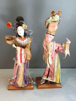 Antique Vtg Chinese Choi Chung Hong Kong Dancing Dolls Figurines 10 "