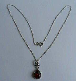 Vintage Silver Necklace With A Silver And Baltic Amber Pendant.
