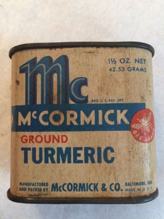 Vintage Mccormick Turmeric Spice Tin Metal 1 1/2oz