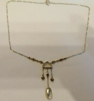 Vintage white metal (silver) polished rock crystal & marcasite necklace 2