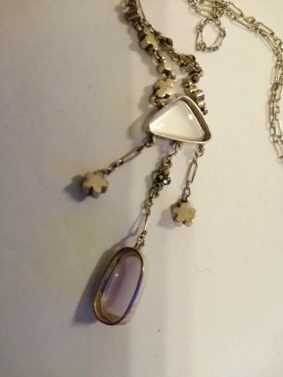 Vintage white metal (silver) polished rock crystal & marcasite necklace 4