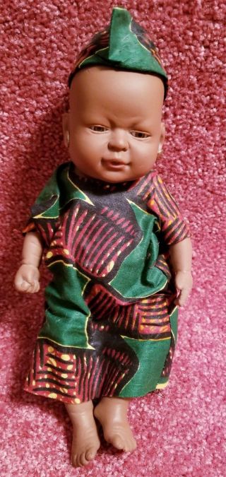 Vintage African American Black Baby Doll Girl Anatomically Correct 9 1/2 "