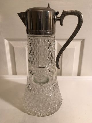 Vintage Antique Crystal Decanter Silver Plate,  Ice Tube Pitcher