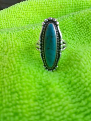 Vintage Native American Artisan Sterling Silver 925 Turquoise Elongated Ring
