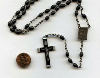 Vintage Religious Catholic Ebony Wood Rosary Crucifix 7