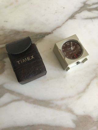Vintage Timex Wind - Up Mini - Alarm Travel Clock With Case 1 1/2 "