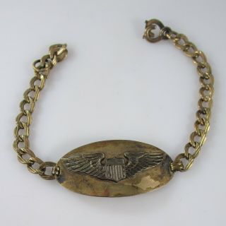 Sturdy Military Pilot Wings Bracelet Vintage Signed 12k Gold Filled 13.  5g | 7.  5 "