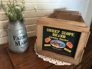 Vintage Sunny Slope Brand Wooden Peaches Box Crate Storage Decor Bushel Crate