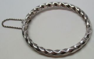 Vintage Sterling Silver Chunky Western Cable 7 " Bangle Bracelet W/ Safety Chain