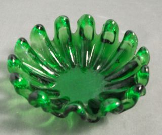 Vintage Candy Pin Dish - Wavy Edges - Green Glass - 6 " W X 2 " T - Lco