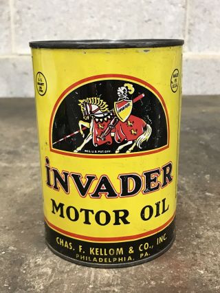 Vintage Invader Motor Oil Quart Can Gas Oil Philadelphia Pa Empty
