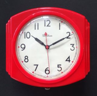 Vintage Telechron 2h19 Electric Wall Clock - Red Art Deco Mid - Century Modern