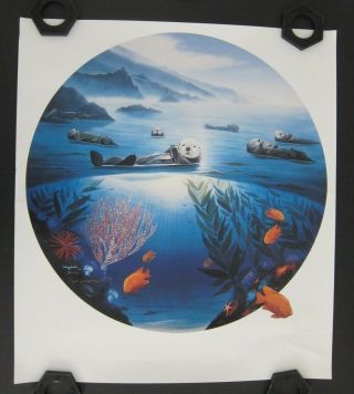 Robert Wyland Signed Vintage 1991 Ltd Ed 281/650 Pnw Sea Otters Lithograph 25x29