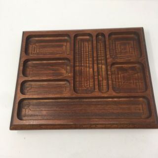 Vintage Drawer Organizer Walnut Wood Tray,  12 3/4 " X 10 " Desk Drawer Insert