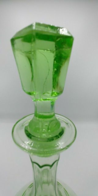 Vintage Green Depression Glass Decanter with Stopper. 2