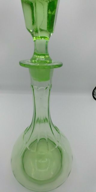 Vintage Green Depression Glass Decanter with Stopper. 3