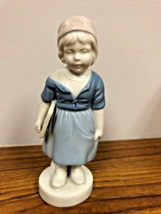 Vtg Gerold Porzellan Bavaria West Germany Blue White School Girl Figurine - Evc