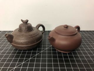 Vintage Chinese And Japanese Ceramic Mini Teapots Brown One With Bird Lid