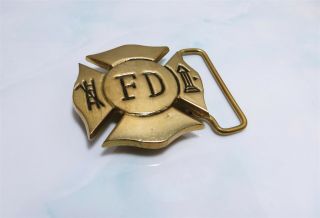 Unique Solid Brass Vintage Fire Department " Fd " Belt Buckle 1 - 7/8 "