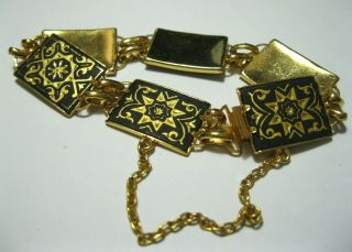 Vintage Jewellery Damascene Star Enamel Link Bracelet 4