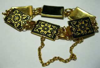 Vintage Jewellery Damascene Star Enamel Link Bracelet 5
