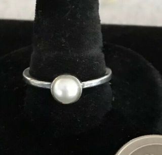 Vintage Simple Southwestern White Pearl 925 Sterling Silver Band Ring Size 9
