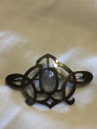 Antique Art Deco Moonstone And Sterling Silver Pin Brooch Great Design Estate