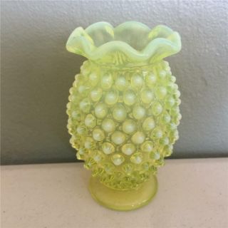 Vintage Fenton Vaseline Glass Opalescent Hobnail 4 " Vase