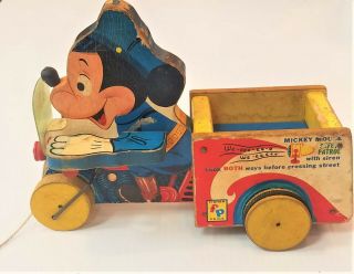 Vintage Fisher Price Wood 733 Mickey Mouse Safety Patrol Toy Walt Disney