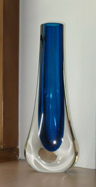 Vintage 1960s Murano Sommerso Art Glass Single Stem Bud Vase - 21 Cm High