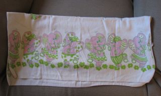Vintage Baby Hospital Receiving Cotton Flannel Blanket Green Pink Elephant