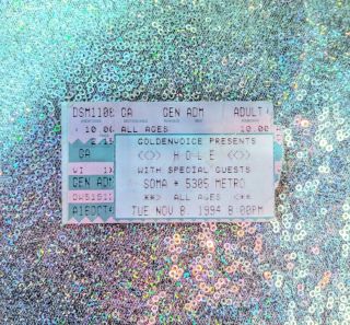 HOLE Concert Ticket & Vintage Sticker from 1994 Concert - Courtney Love 2